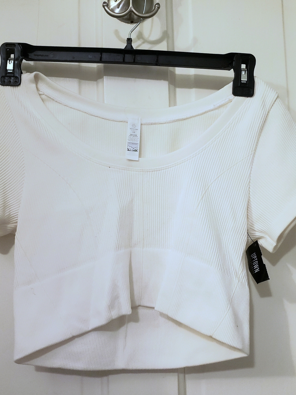 aerie White Ribbed Scoop Neck Crop Top